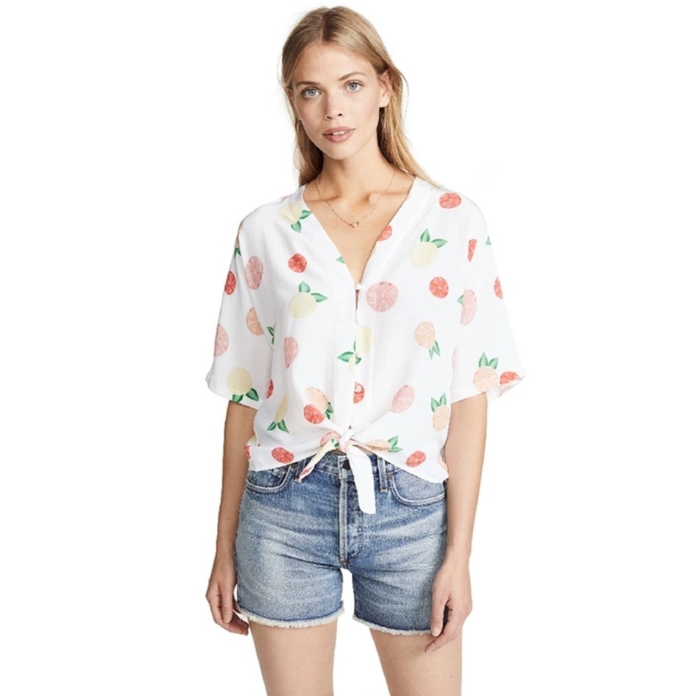 RAILS - Thea Silk Tie Front Top Blouse - Citrus Print